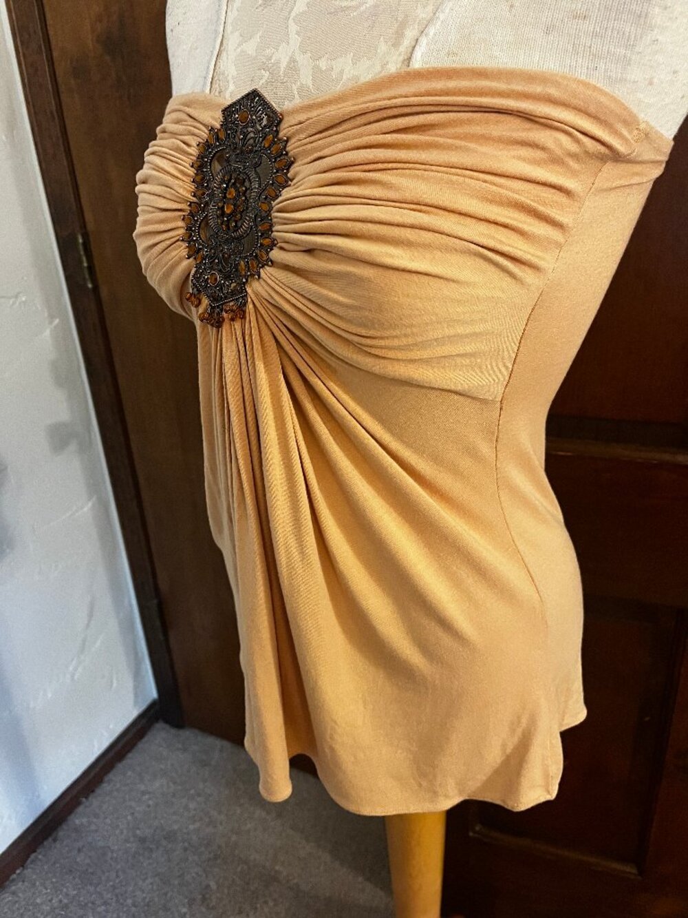 Y2K era Sky Top Strapless Jeweled Draped Top Size M - Picture 3 of 13
